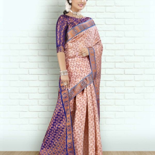 AKALYA (COPPER SILK SAREE) - CREAM X BLUE - [Cream]