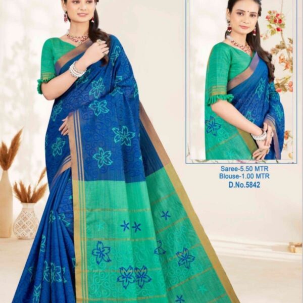 ARCHANA - SILK COTTON SAREE WITH EMBROIDERY WORK - 5842 - BLUE X WATER BLUE - [Blue]