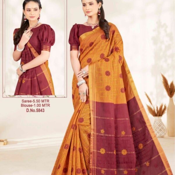ARCHANA - SILK COTTON SAREE WITH EMBROIDERY WORK - 5843 - MUSTRAD X MAROON - [Mustrad]