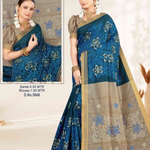 ARCHANA - SILK COTTON SAREE WITH EMBROIDERY WORK - 5846 - BLUE X TASSAR - [Blue]