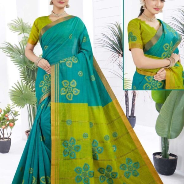 ASWINI SILK COTTON EMBROIDERY WORK SAREE 6027 - [Blue]