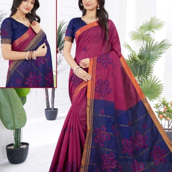 ASWINI SILK COTTON EMBROIDERY WORK SAREE 6028 - [Pink]