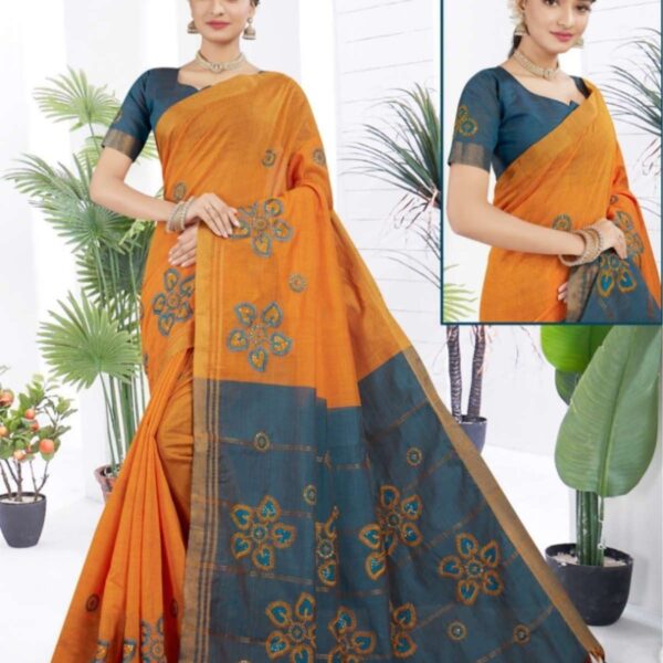 ASWINI SILK COTTON EMBROIDERY WORK SAREE 6029 - [Orange]