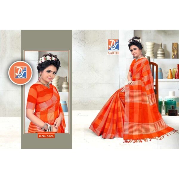 Aarthi- Kotta Cotton Checked Saree #5326 Orange - [Orange]