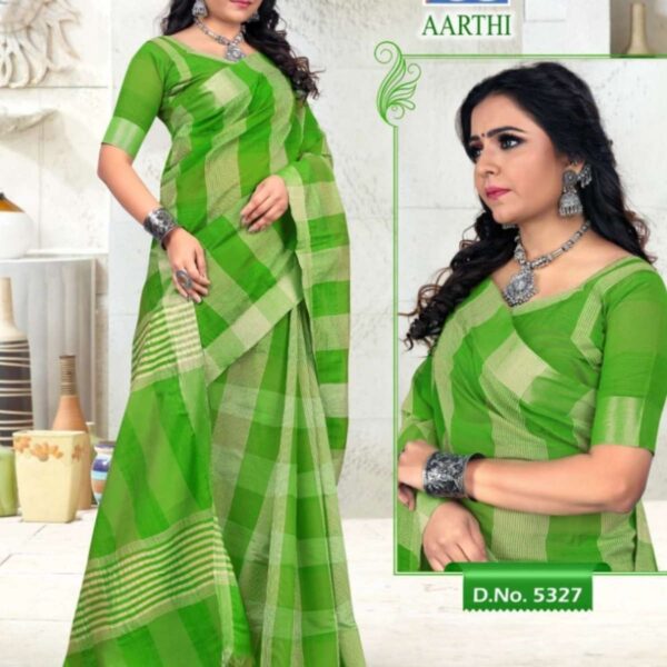 Aarthi- Kotta Cotton Checked Saree #5327 Apple Green - [Apple Green]
