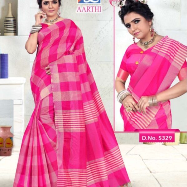 Aarthi- Kotta Cotton Checked Saree #5329 Rani Rose - [RANI PINK]