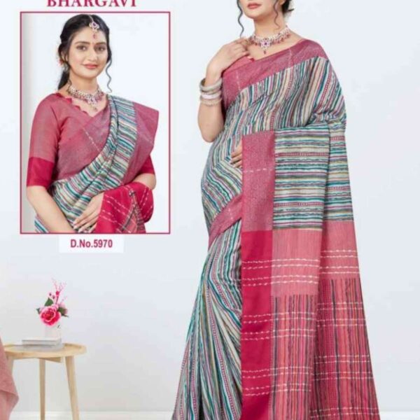 BHARGAVI (SILK COTTON) #5970 - LIGHT GRAY X PINK - [Pink]
