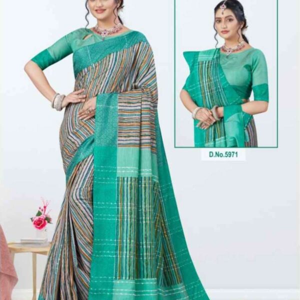 BHARGAVI (SILK COTTON) #5971 - LIGHT GRAY X GREEN - [Green]