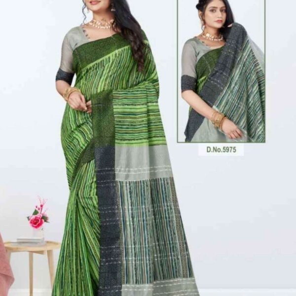BHARGAVI (SILK COTTON) #5975 - GREEN X GRAY - [Green]
