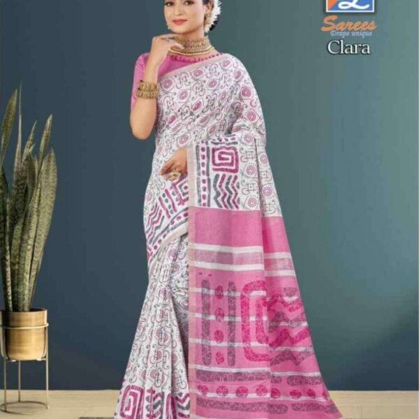 CLARA (SLUB COTTON SAREE) - 5762A - PINK - [Pink]