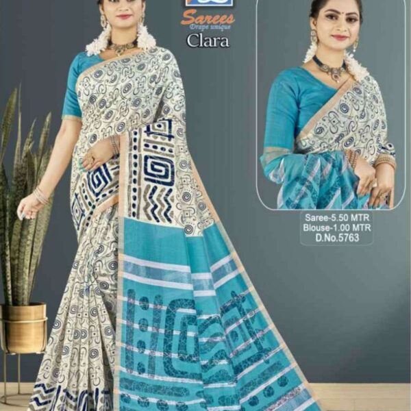 CLARA (SLUB COTTON SAREE) - 5763 - WATER BLUE - [Blue]