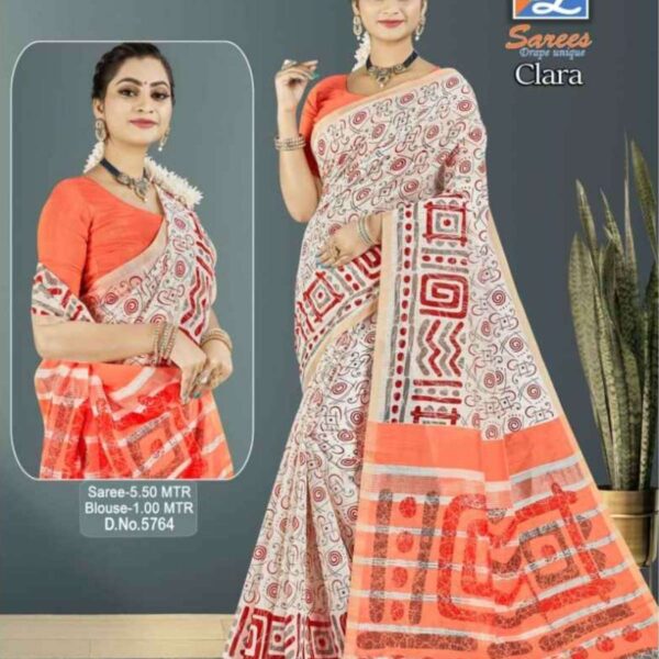 CLARA (SLUB COTTON SAREE) - 5764 - ORANGE - [Orange]