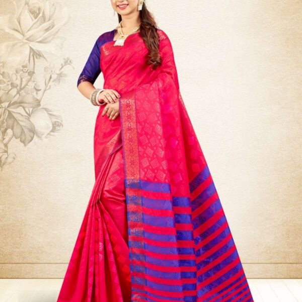 DHIYA - Semi Silk Saree #5684 Crimson Red X Royal Blue - [Crimson Red]