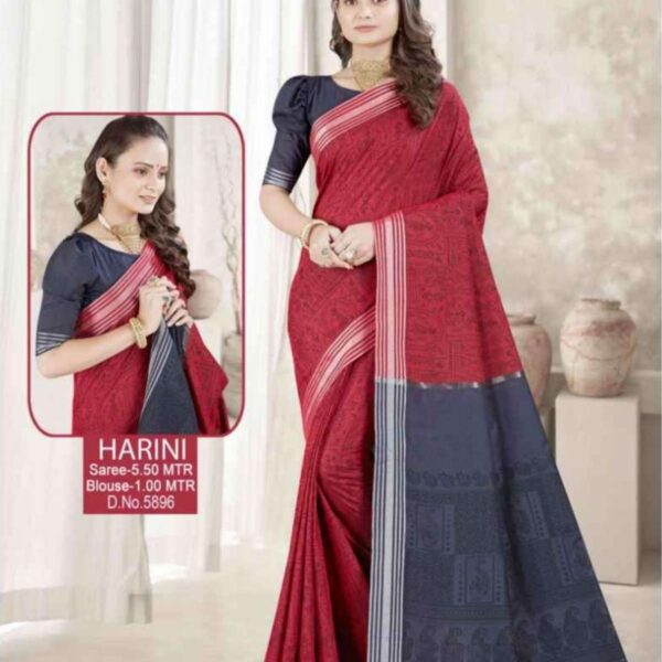 HARINI (SILK COTTON-SOFT) #5896 - CHERRY RED X GRAY - [Red]