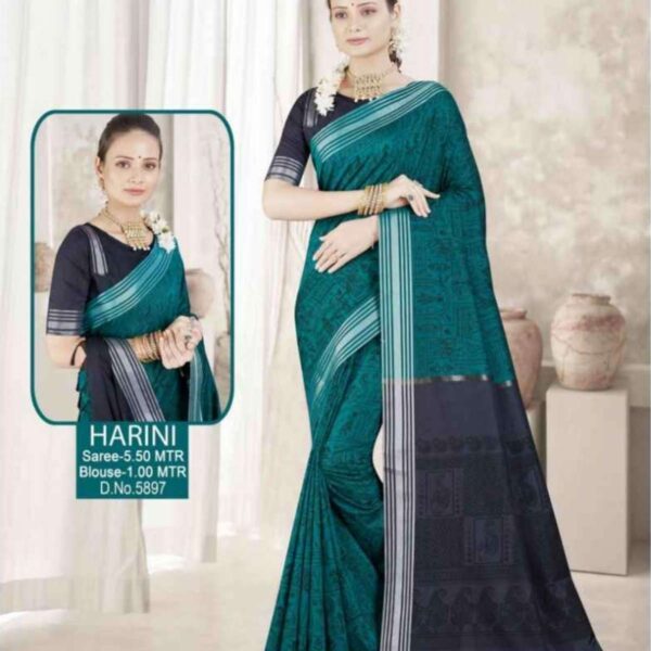 HARINI (SILK COTTON-SOFT) #5897 - DEEP TEAL X GRAY