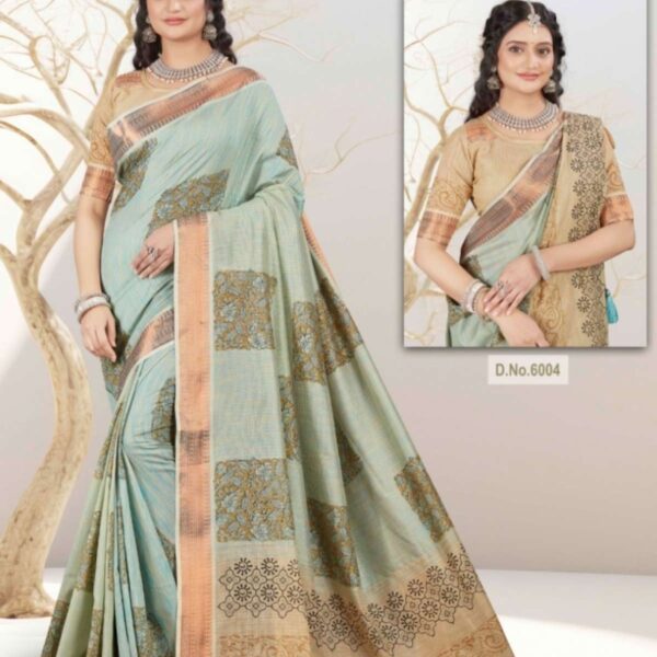KHADI SILK COTTON SAREE - HAND BLOCK PRINTED - 6004