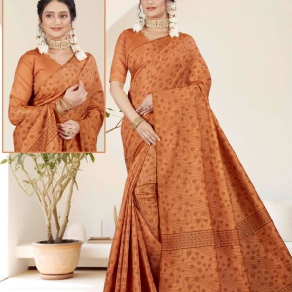 NISHA -2 SOFT COTTON SAREE - 6022 - [Orange]