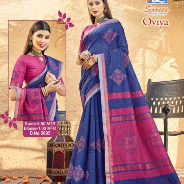OVIYA - EMBROIDERY WORK SAREE - RANGOLI PATTERN - 5695 - ROYAL BLUE - [Royal Blue]