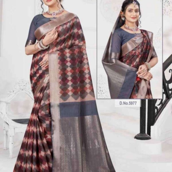 PADMAJA (SILK COTTON-SOFT) #5977 - PEACH X GRAY - [Peach]