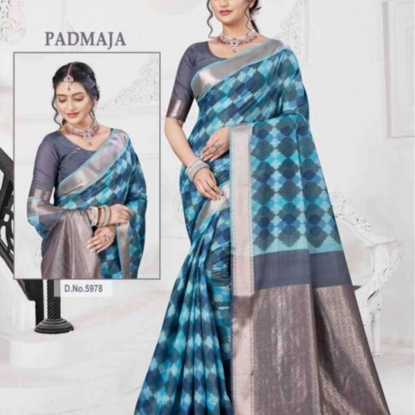 PADMAJA (SILK COTTON-SOFT) #5978 - WATER BLUE X GRAY - [Blue]