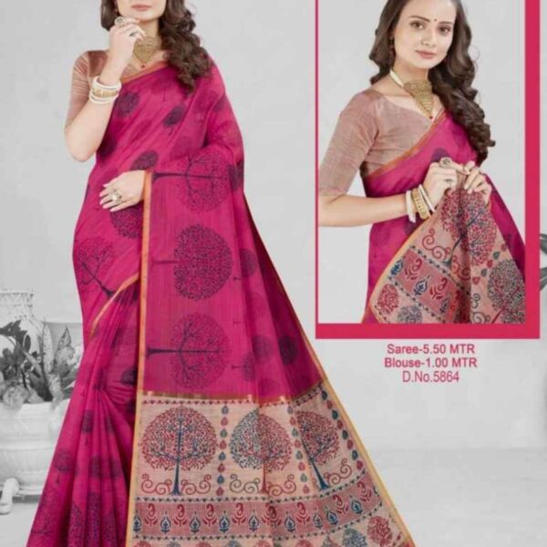 POOJA (SILK COTTON) #5864 - DEEP ROSE X FADDED PINK - [Pink]