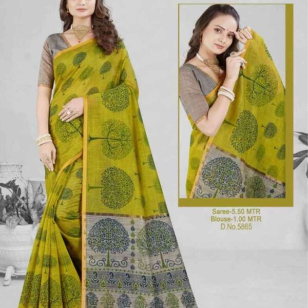 POOJA (SILK COTTON) #5865 - LEMON GREEN X WARM GRAY - [Green]
