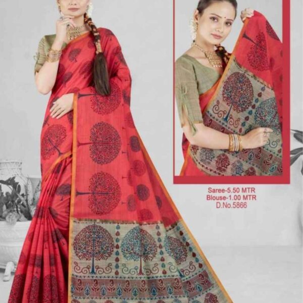 POOJA (SILK COTTON) #5866 - PALE RED X MINT GREEN - [Red]