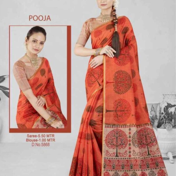 POOJA (SILK COTTON) #5868 - DARK PEACH X PINKISH GRAY - [Peach]