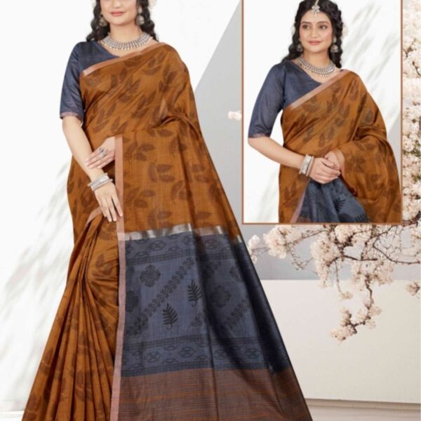 RAKSHA - SEMI LINEN SAREE - 5988 - [Brown]