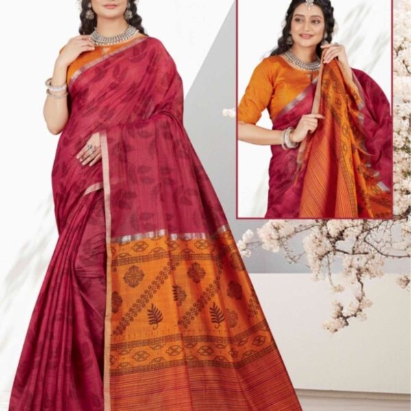 RAKSHA - SEMI LINEN SAREE - 5989 - Rani Pink