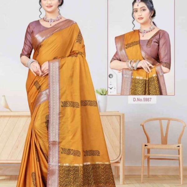 REET ( SOFT COTTON ) HAND BLOCK PRINTED SAREE #5987 - TIGER ORANGE X DUSKY ROSE - [Orange]