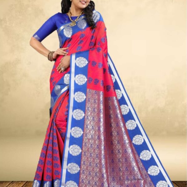 SARADHA SOFT SILK SAREE - 9244 - FLORACENT RED - [Red]