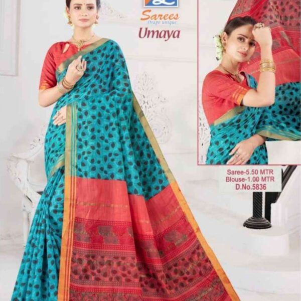 UMAYA ( SILK COTTON ) #5836 - PERSIAN BLUE X RED - [Blue]