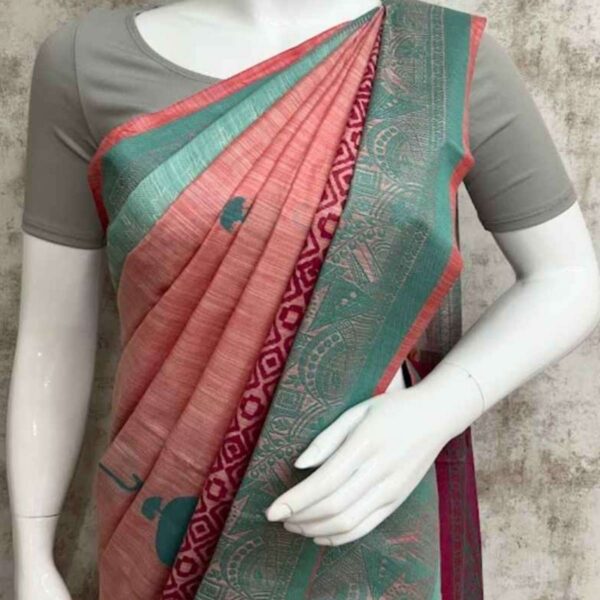 UMBRELLA BLOCK PRINT - REET ( SOFT COTTON ) #9085 - DUSTY ROSE X TURQUOISE - [Pink]