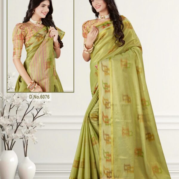 Tissue Saree Olive Green