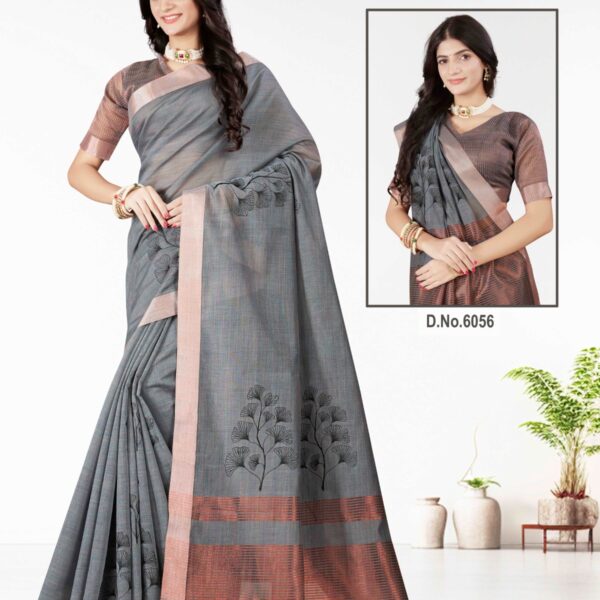 Silk Cotton Saree Grey