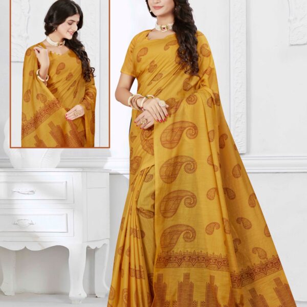 Silk Cotton Saree Musterd