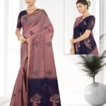 Silk Cotton Embroidery Peach X Blue SKU6081