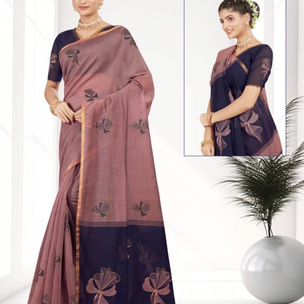 Silk Cotton Embroidery Peach X Blue SKU6081