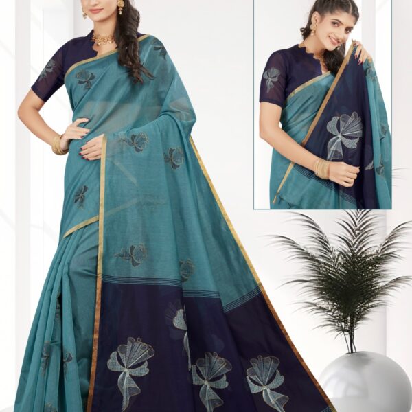 Silk Cotton Embroidery Sky Blue X Navy Blue SKU6082