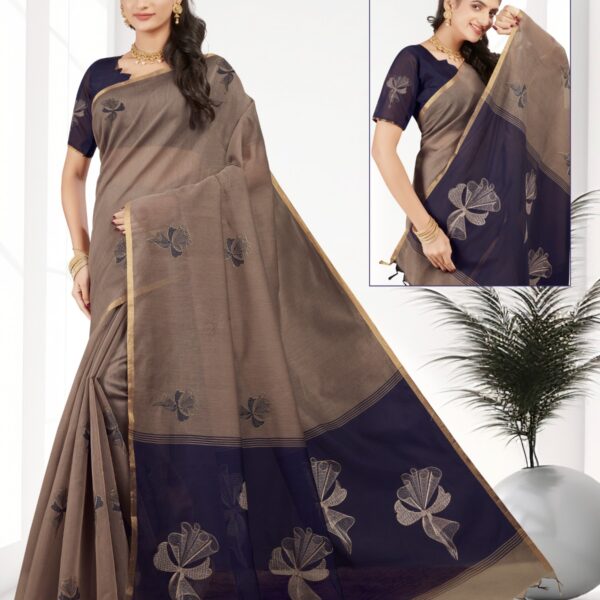 Silk Cotton Embroidery Chikku X Blue