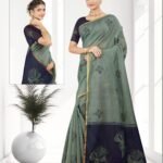 Silk Cotton Embroidery Pista Green X Blue