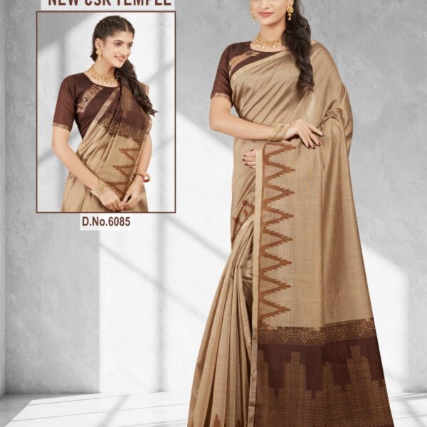 Silk Cotton Printed Saree Chikku X Brown