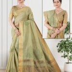 Soft Silk Cotton Saree Olive Light Green