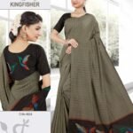 Soft Cotton Saree light Green X Black