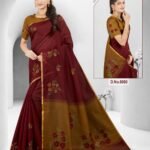 Silk Cotton Embroidery saree Maroon X Musterd