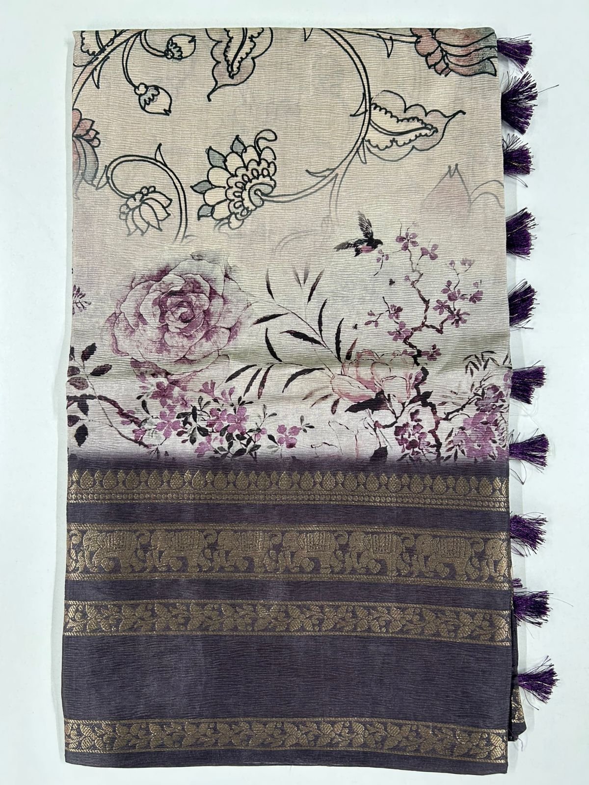 DL-sarees-tusser-crush-6068-purple.jpg Tussar Saree SKU6064-1 - Image 1